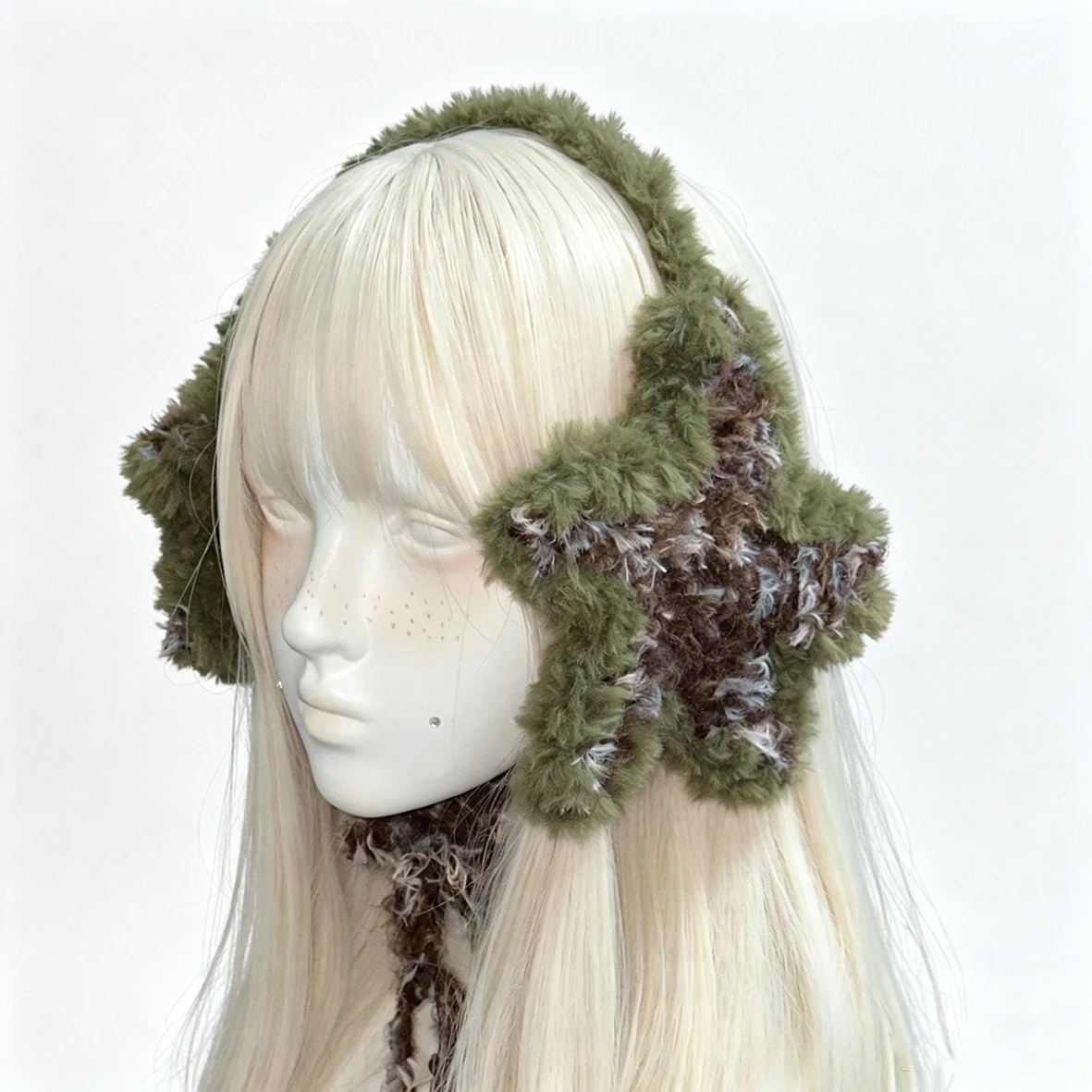Handmade Moss Green Earmuffs Women Custom Crochet Plush Knit Star Charm Ear Cover Men Winter Warm Kawaii Gothic Casual Accessory