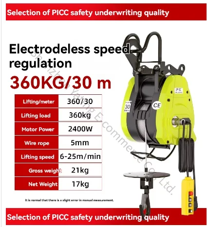 Lifting Crane Variable-speed Lifting Equipment with Portable Remote Control Support; 500kg, 30-meter Electric Hoist.