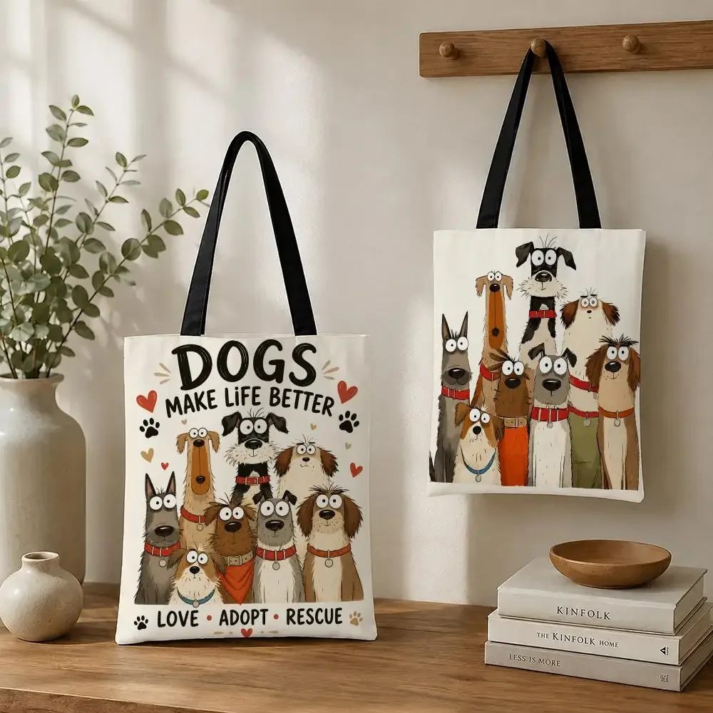 Cute Dog Illustration Tote Bag Graphic Storage Bags Canvas tote bags reusable shopping bags perfect for work daily commutes