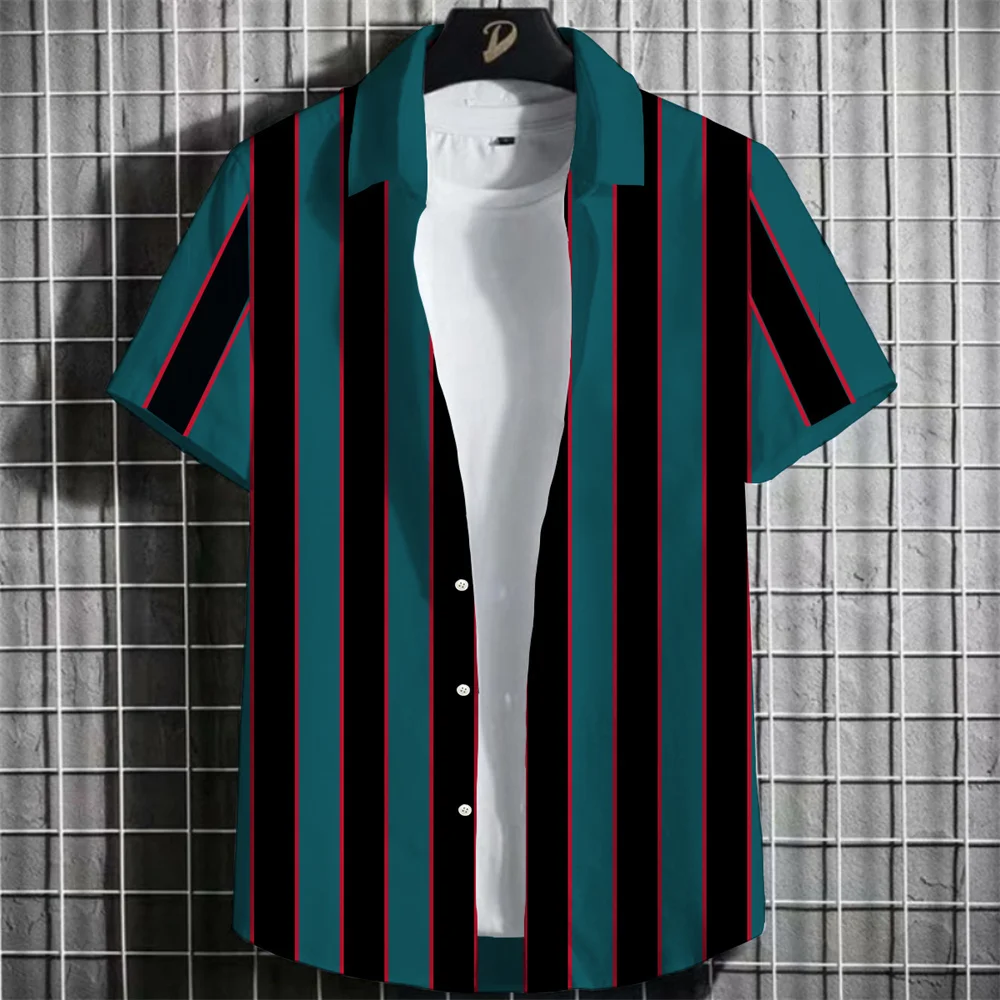 

Stripe Mens Shirt Flower 2025 3d Print Shirt Casual Short-sleeved Tops Beach Party Shirts Man Hawaiian Shirt Male Clothes Loose
