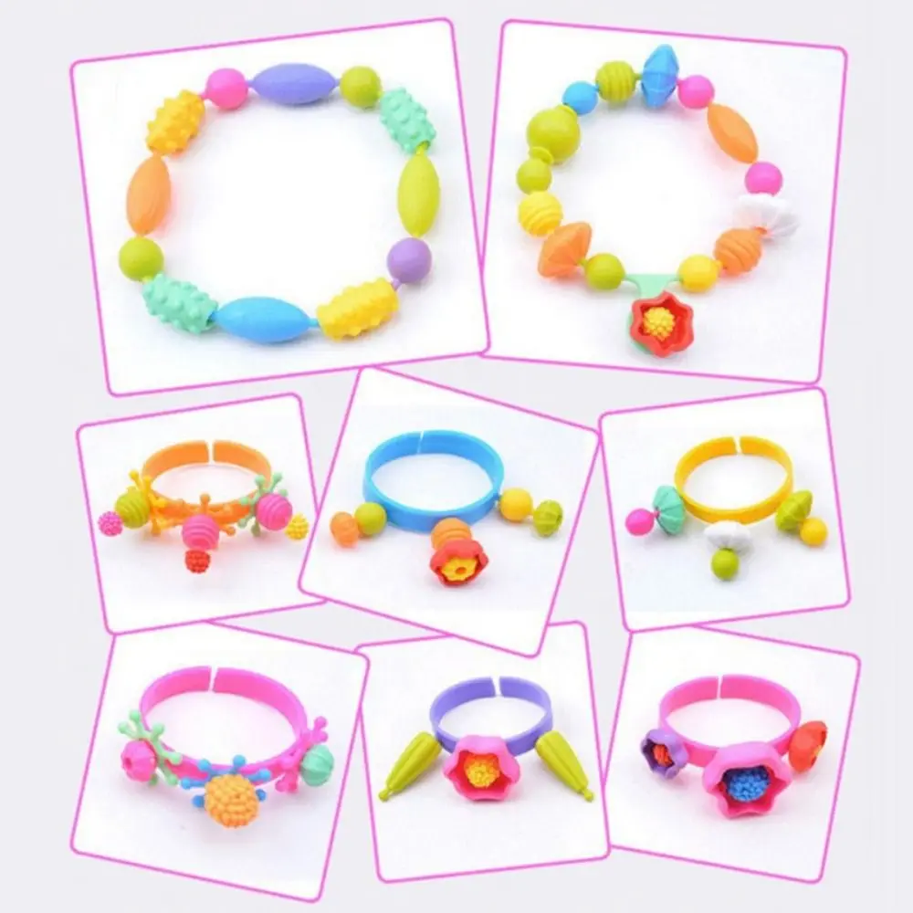New Colorful Pop Bead Set No String Required Snap Together Jewelry Beads Assorted Shapes DIY Bead Set for Girls