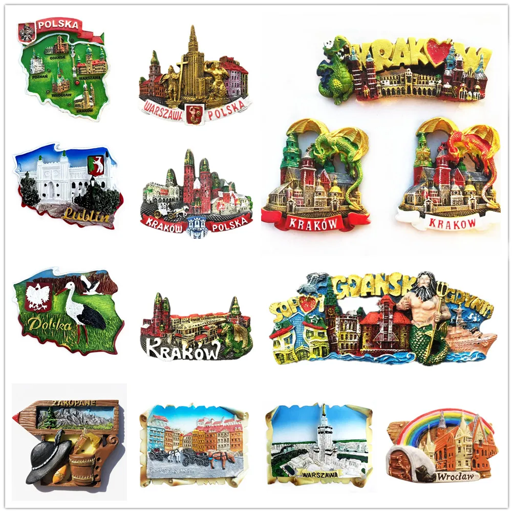 Poland Flavor Landmark Building Fridge Magnets Tourist Souvenirs Crafts Refrigerator magnet Decoration Articles Handicraft