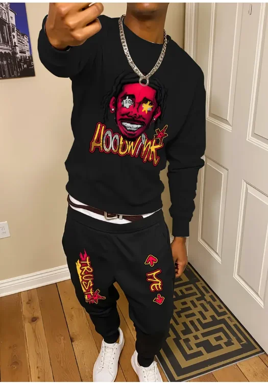 

Осень-зима 2025 г., модный новый мужской свободный повседневный свитшот, спортивные штаны с принтом букв, комплект свитшотов с длинными рукавами