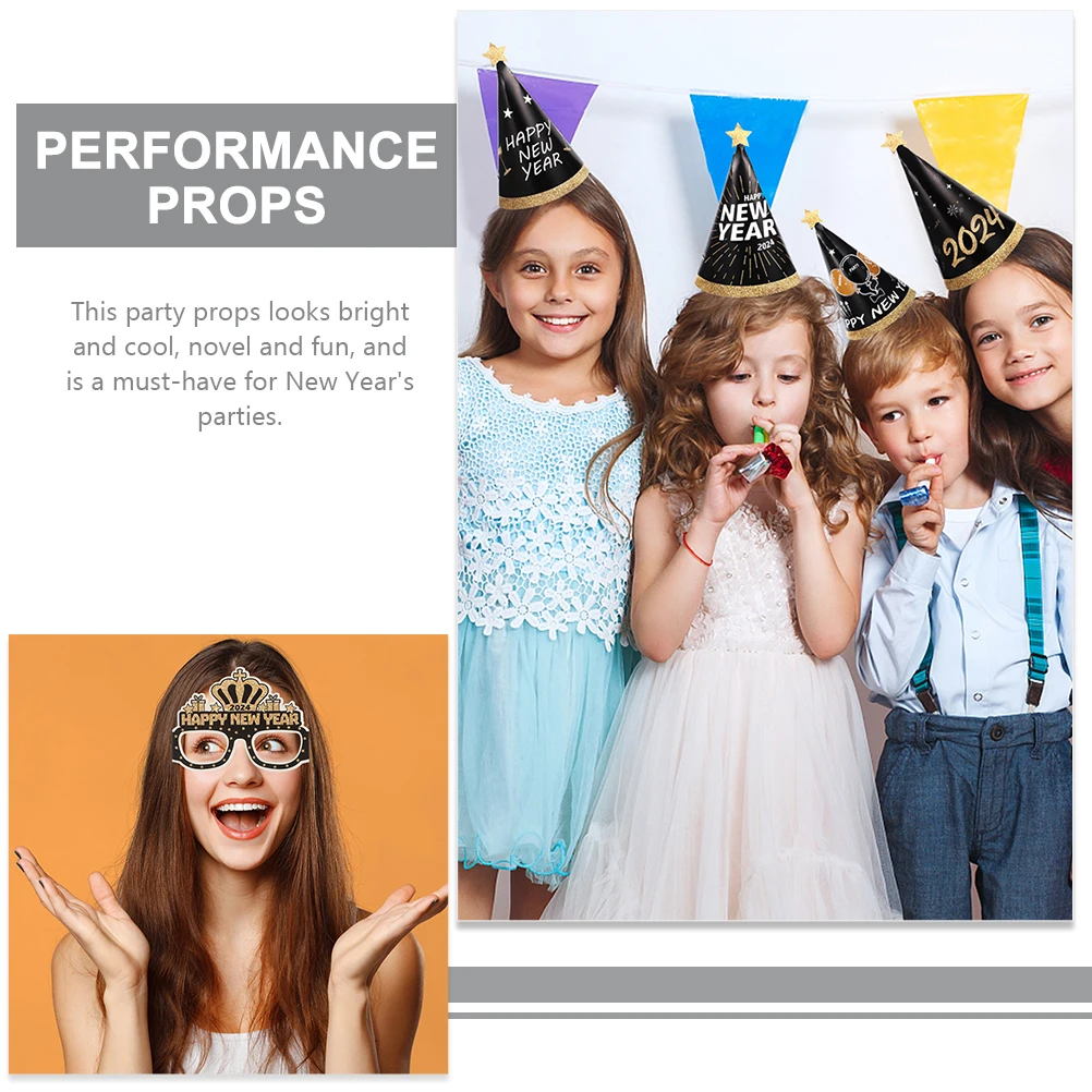 

1 set New Glasses Black Gold Paper 3D Hats Kids Birthday Photo Props Reusable New Year Stable Lightweight