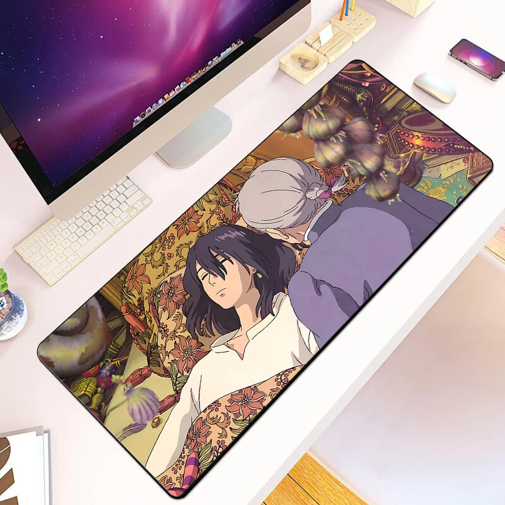 Alfombrilla de ratón clásica con diseño de película Moving Castle, impresión HD, para jugadores de ordenador, con borde bloqueable, antideslizante, XXL 90x40cm, alfombrilla de escritorio para teclado y PC