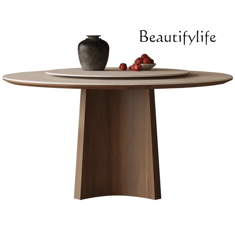 N Retro trapeze rock slab round dining table and chair combination household high-end solid wood dining table sanrio