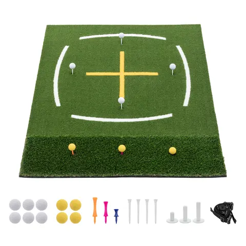 Golf Hitting Mat Indoor Outdoor, Portable Practice Mat PP Turf 47.24x59.05in, 7 Tees, 10 Balls & 10 Tees, Left & Right Handed