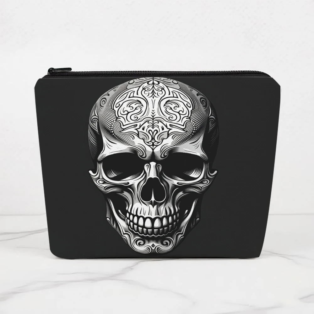 Skull With Ornate Design Pattern Makeup Bags for Girls Cosmetic Pouch Toiletry Bag Pencil Case Travel Storage