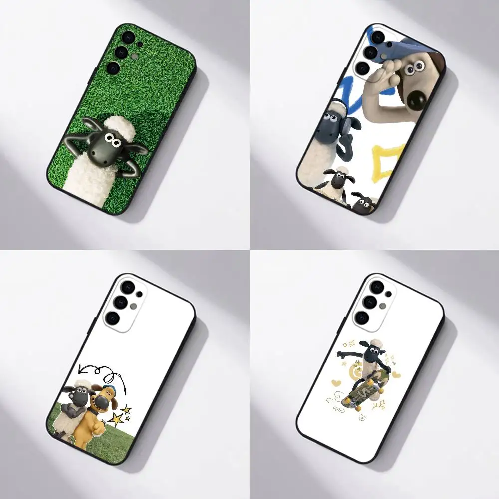 Shaun The S-Sheep Cute Phone Case Black Silicone Soft For Samsung S25,S24,S21,S22,S23,S30,Ultra,S20,Plus,Fe,Lite