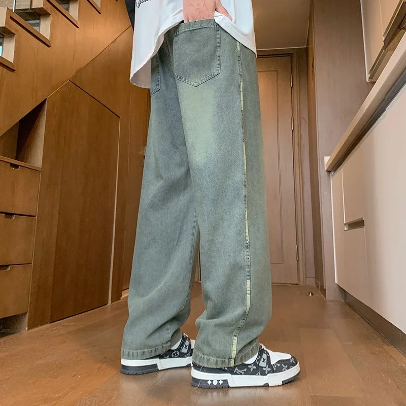 Nuevos Pantalones vaqueros informales azules holgados para Hombre, moda de venta al por menor de otoño 2025, Pantalones vaqueros Y2K para Hombre, Pantalones vaqueros de pierna recta