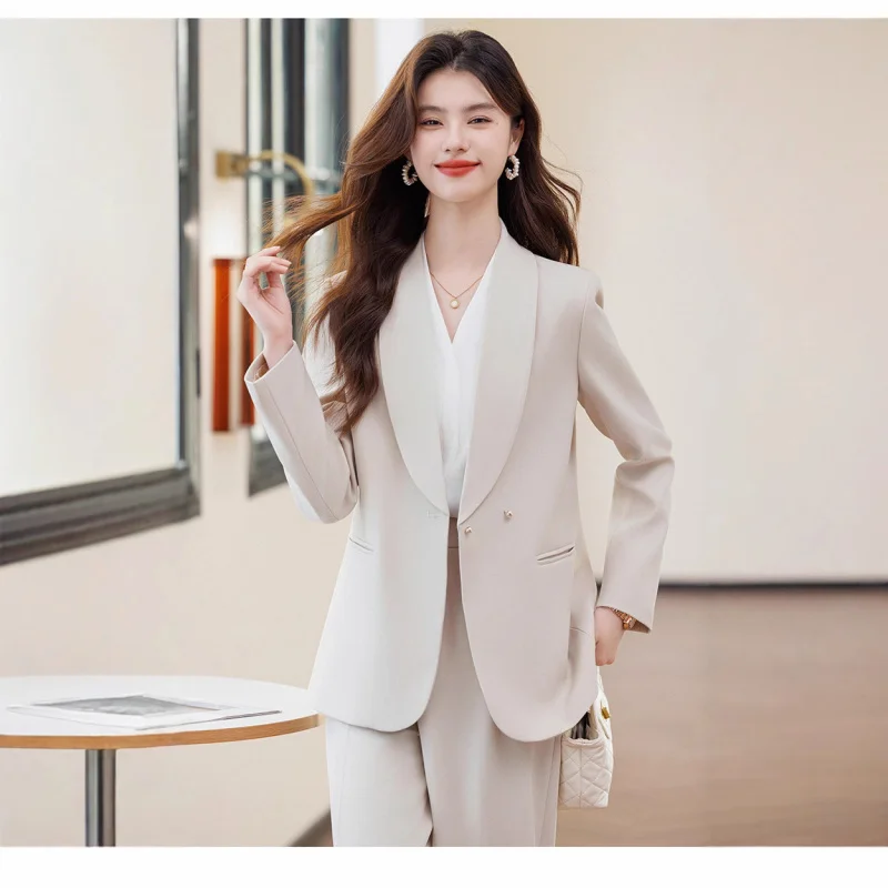 

Off-white women's suit with pearl buttons2025New Spring Formal Workwear Suit Jacket for Official Occasions