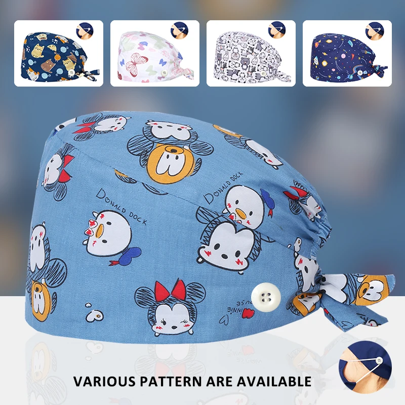 Katoen Medische Caps Ziekenhuis Chirurgische Hoeden Arts Verpleegkundige Scrub Caps met Knoppen Gorro Enfermera Vrouwen Dierenkliniek Scrub Hoeden M869