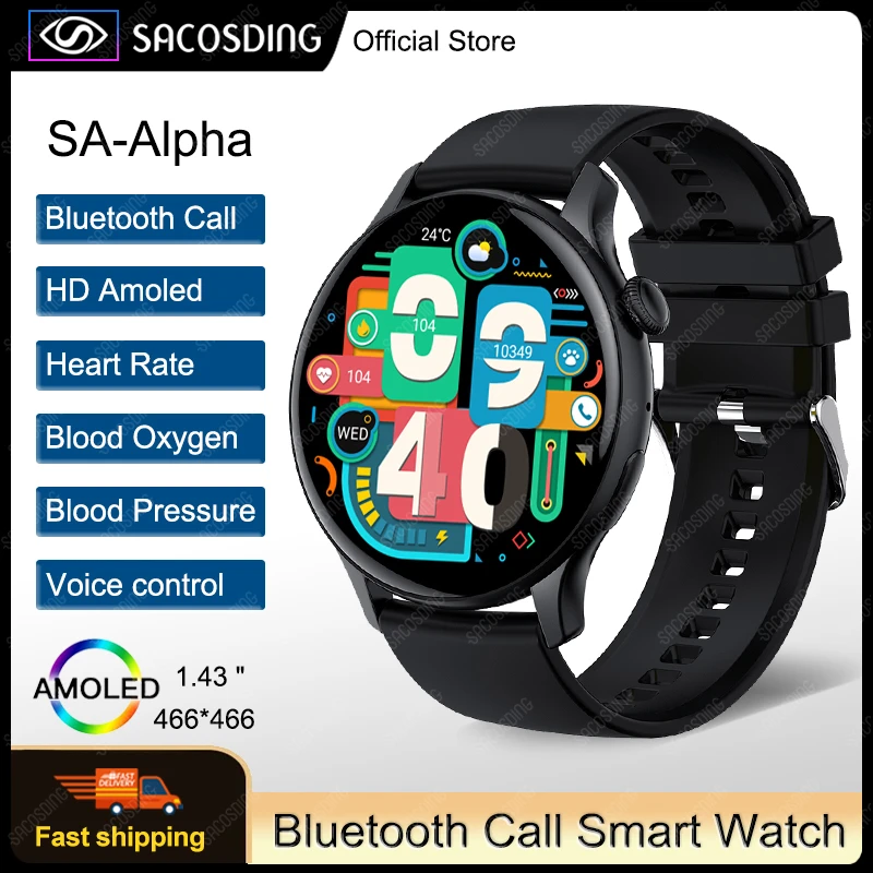 SACOSDING Bluetooth Call New Smartwatch Men 466*466 AMOLED 1.43