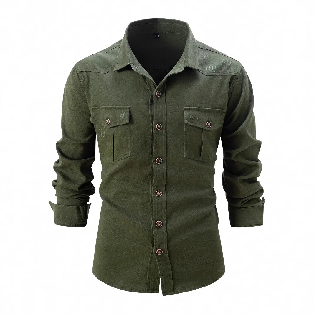 Autumn Men's European Size Long Sleeve Shirt Casual Comfortable Fit Three-Dimensional Frame Figure Lapel Straight Tube Tops