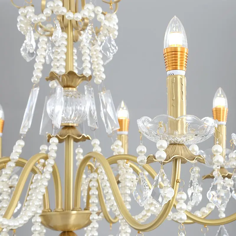 2026 Moderno Rame Reale 6 Lampadario di Cristallo Della Luce Led Plafoniera Soggiorno Camera Da Letto Complementi Arredo Casa Lampada a Sospensione Perla E