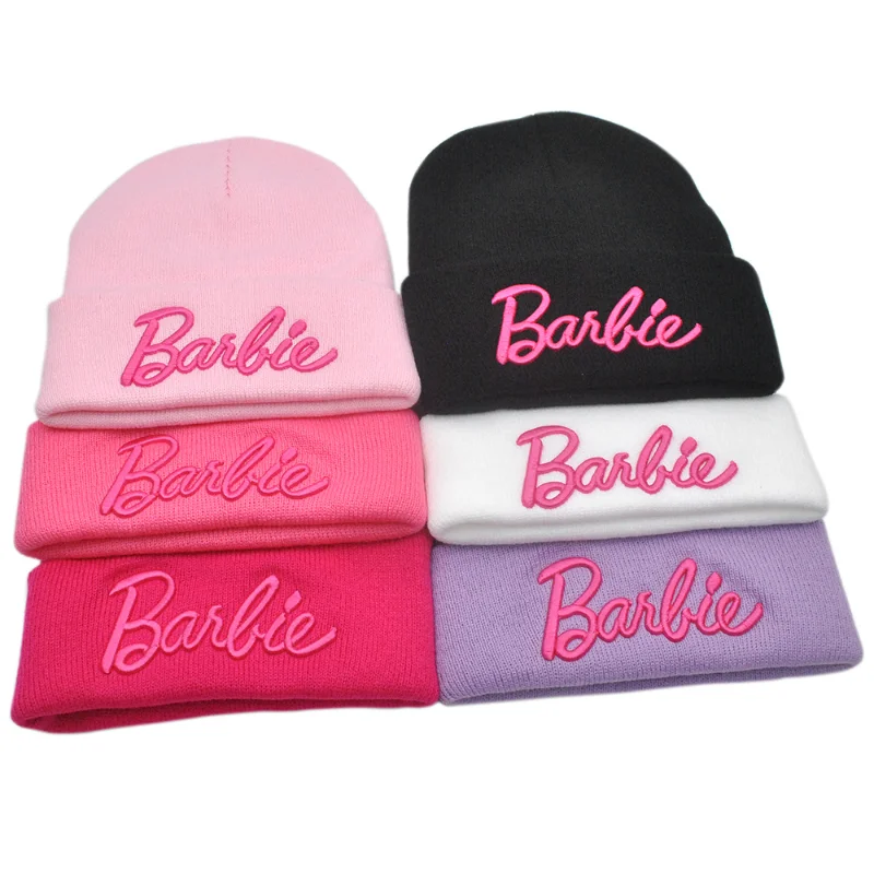 Cappello lavorato a maglia Barbie Kawaii Y2K ragazze cappello di lana carino berretto da sci femminile morbido caldo elastico tutto abbinato