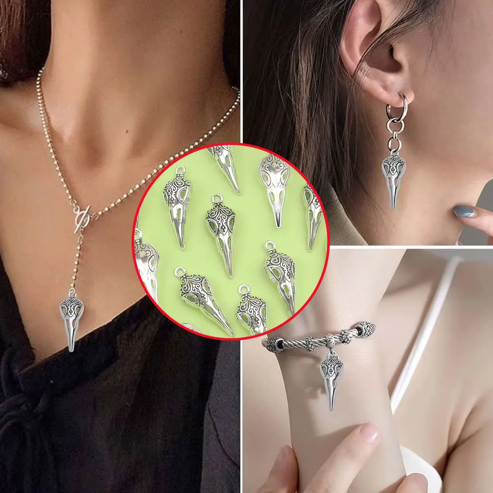 4/9/18pcs Skeleton Bird Head Pendant, Gothic Style Pendant&Chain Decoration, Used for DIY Beach Vacation Decoration Accessories