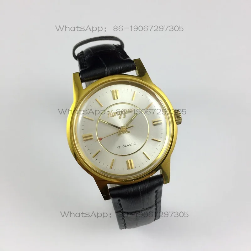 Original Stock, Liaoning Watch Factory, Peacock Brand Yellow Shell Strip Silver Surface Manual Mechanical Watch, Diameter 36mm