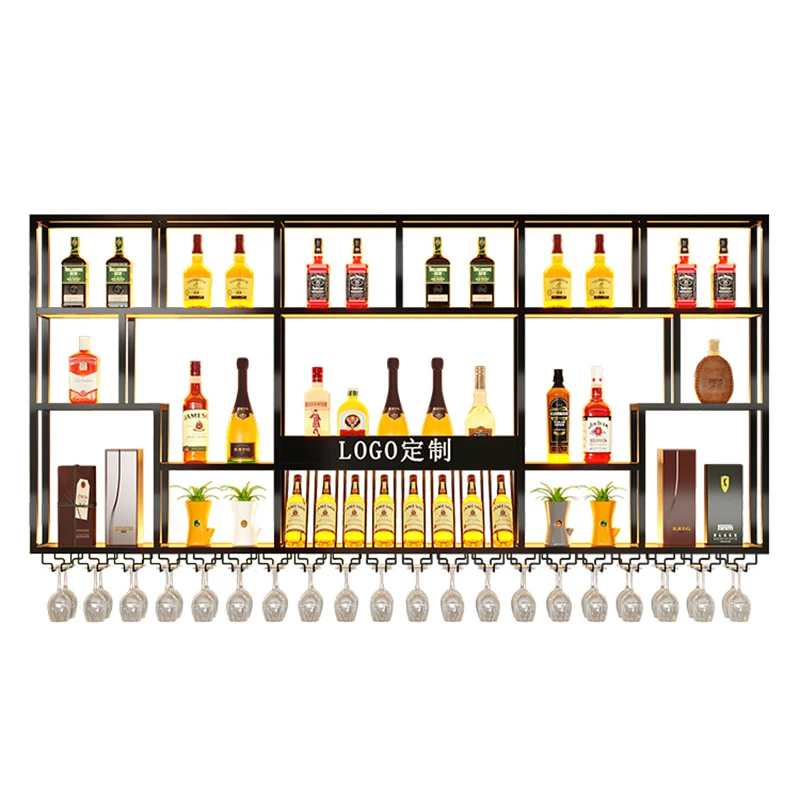 Light Shelf Wine Racks para Restaurante, Moderno Armário Vertical Preto, Armazenamento Comercial, Suspensão na parede, Mobiliário Muble De Bar