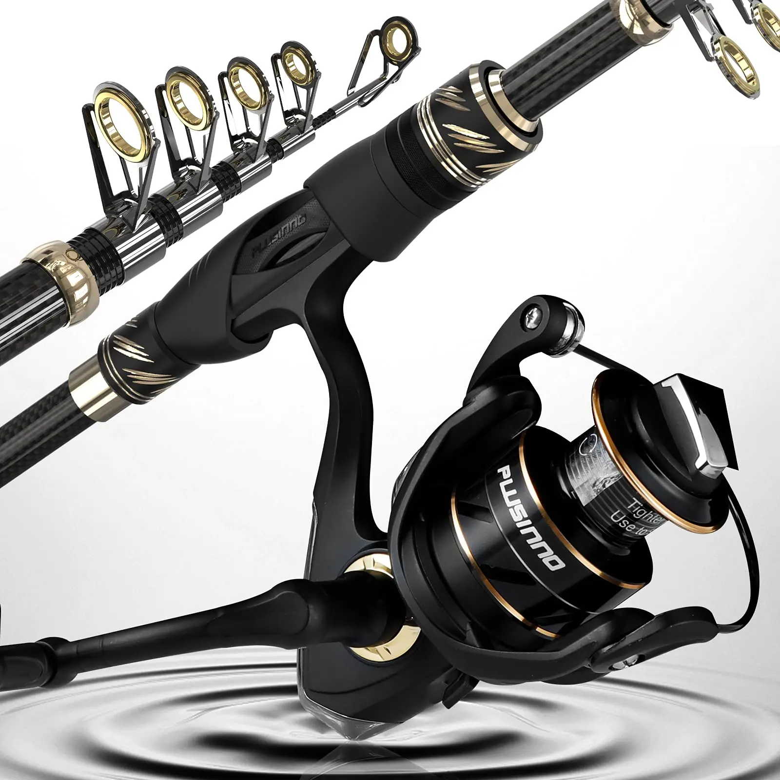 PLUSINNO Fishing Pole Fishing Rod and Reel Combos Carbon Fiber Ⅸ Telescopic Fishing Pole with Spinning Reels Fishing Rod Kit