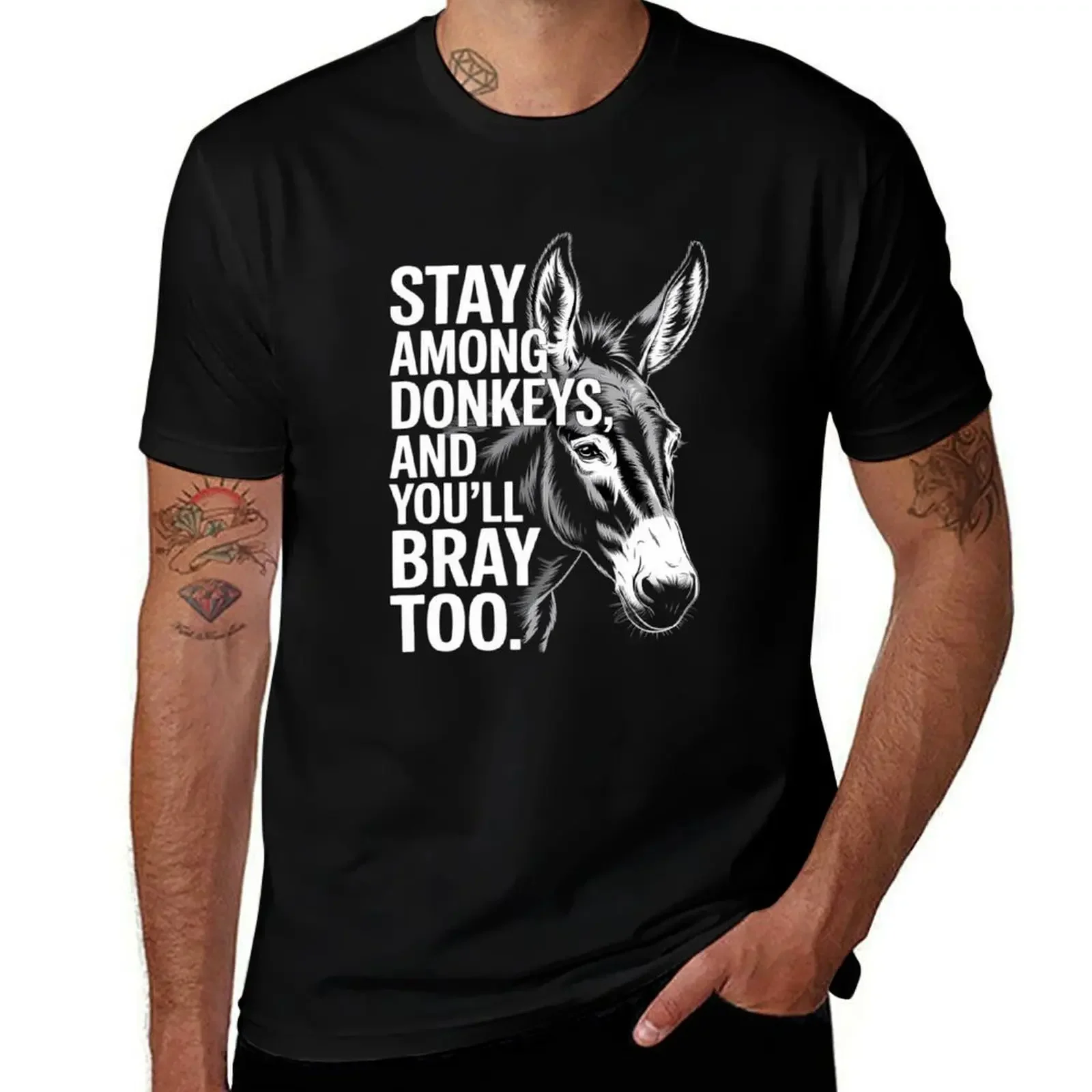 

Забавная саркастическая футболка Stay Among Donkeys And You'll Bray Too, мужские забавные футболки, дешевые вещи, винтажная футболка для мужчин