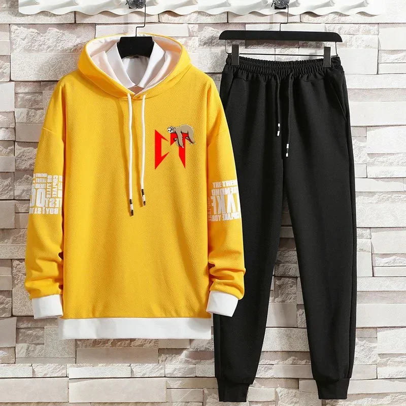 Casual suit men\'s autumn new loose plus size trendy hoodie and sweatpants sports casual two-piece set