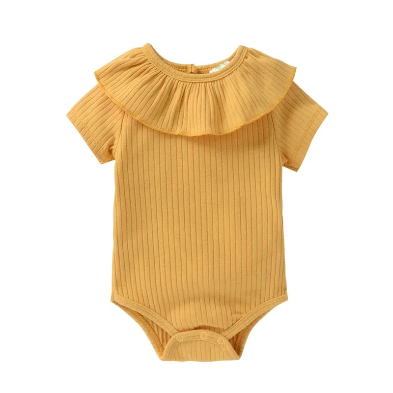 Recém-nascido Algodão Ruffles Playsuits, Macacão Meninas Do Bebê, Bodysuits de Manga Curta, Macacão Toddlers, Onesie Outfits, Verão, Novo, 0-12M