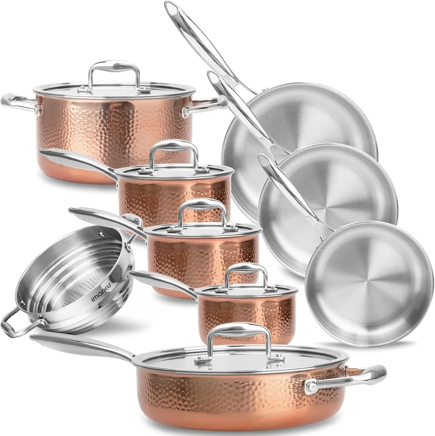 

Tri-Ply Clad Stainless Steel 14PCS Cookware Set with Lids, Hangered Handle Pots and Pans Nonstick, Induction RV Kitchen Set, Ov