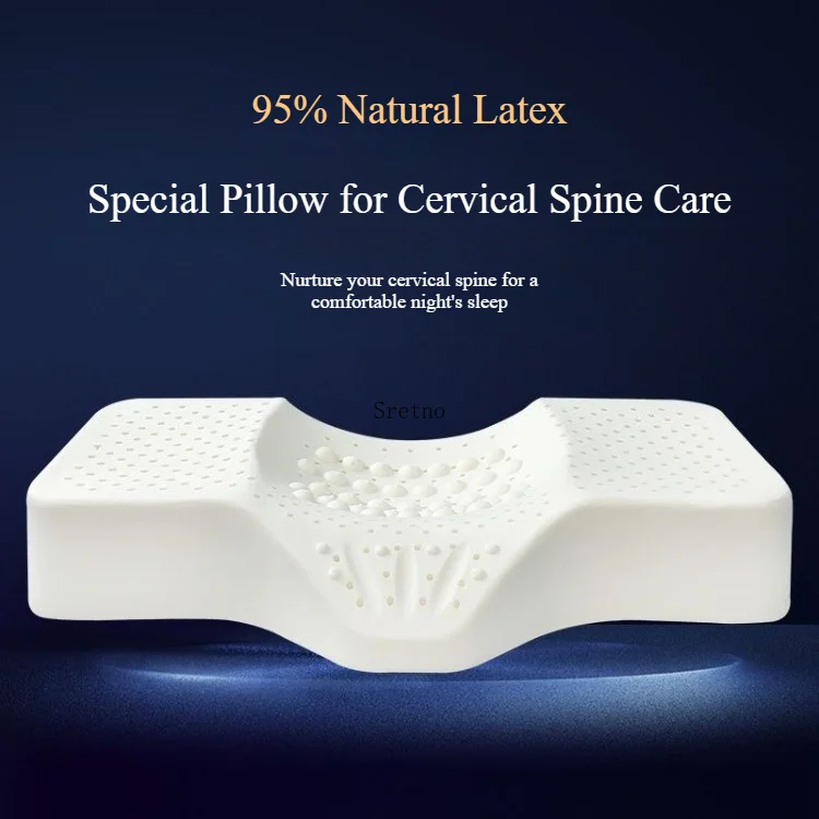 SRETNO Thai Natural Cervical Side Sleep Latex Pillow for Neck Pain, High-Low Profile 65x25cm Height 5-11cm almohadas para dormir