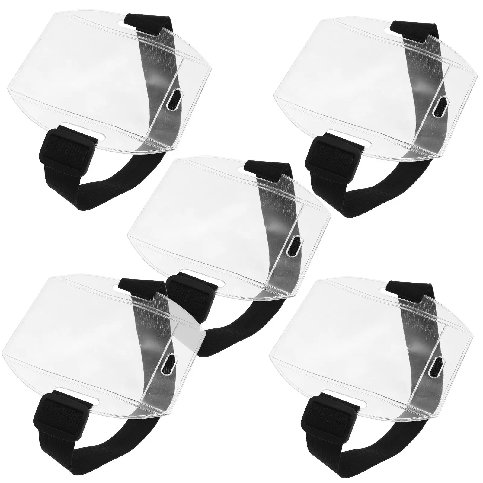 

5pcs Universal Id Badge Holder Elastic Armband Waterproof Large Capacity Work Pass Visibility Name Tag Storage Arm Lanyard Black