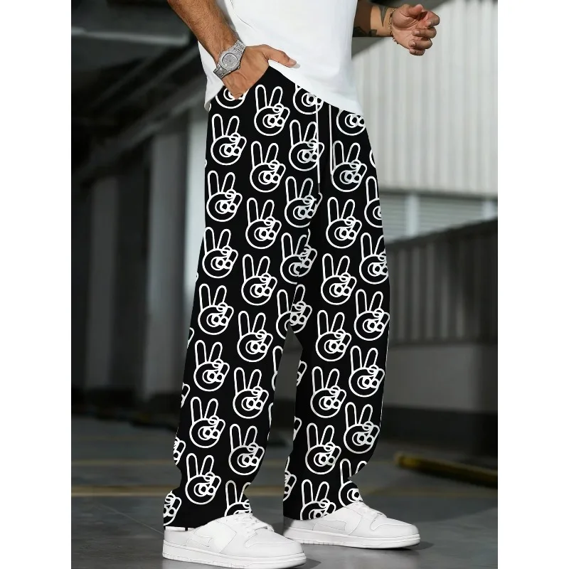 

Новые персонализированные брюки с принтом в виде жестов, свободные повседневные брюки, брюки прямого кроя, домашние брюки, брюки для сна