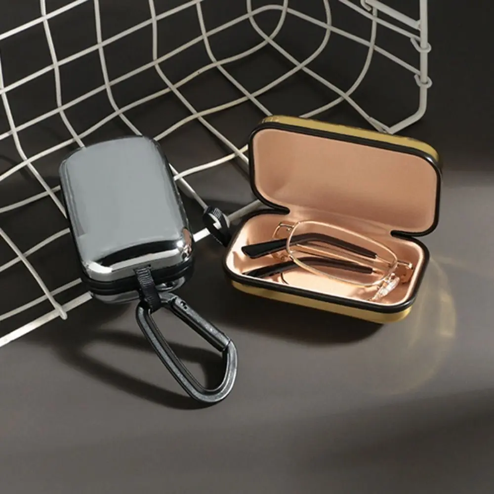 Portable Eyeglass Case Pressure Resistant Stainless Steel Reading Glasses Box Velvet Inner with Hook Presbyopic Storage Case