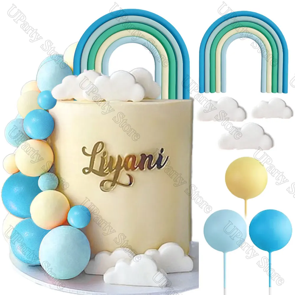 37 Stück Mararon-Kuchenbälle, Dekoration, weißer Clound, weiche Keramik, Pastell-Regenbogen-Kuchenaufsätze, Bälle für Geburtstag, Hochzeit, Mitbringsel – Detail 9