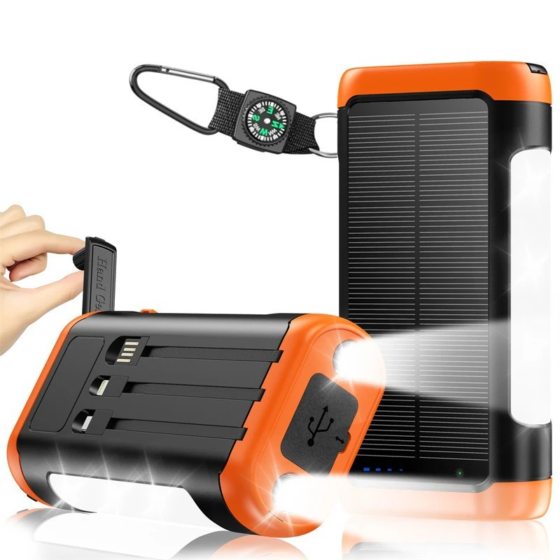 

Hand Crank Charging Solar Power Bank 20000mAh Powerbank for iPhone 16 Xiaomi Samsung Charger Poverbank with Cable Camping Light