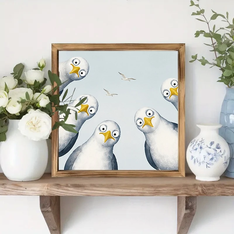 1pc Modern Abstract Seagull Wall Poster - Frameless Neutral Nautical & Coastal Art Poster for Living Room and Bedroom Decoration