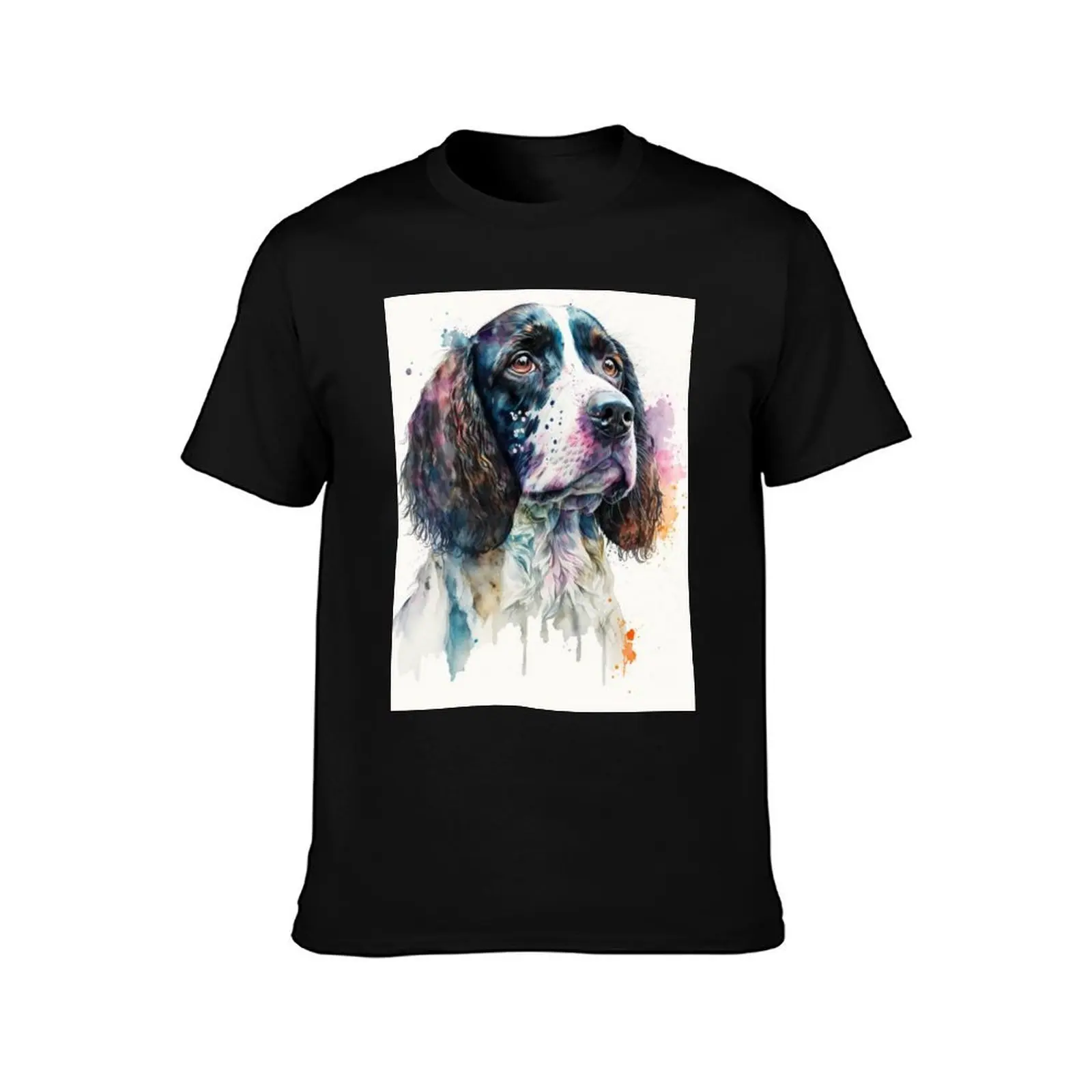 English Springer Spaniel Watercolor Sketch T-Shirt man t shirts cotton T-Shirt