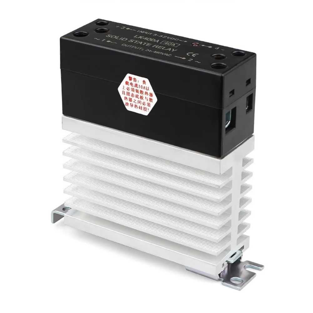 40A Solid State Relay with Built-in Heat Sink for DC Controlled AC Power Switching 3-32VDC 24-480VAC Dual Mounting Options