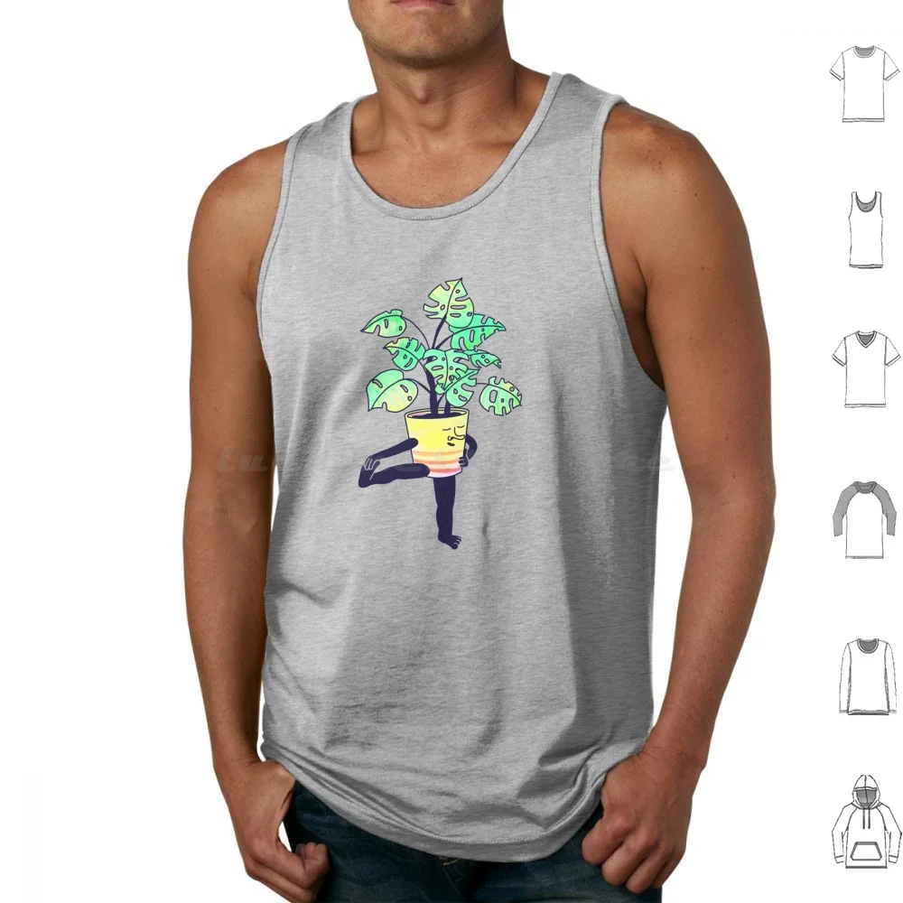 Stretching Monstera Tank Tops Vest Sleeveless Monstera House Plant Plant Houseplant Plant Lady Cute Cartoon Yoga Meditation