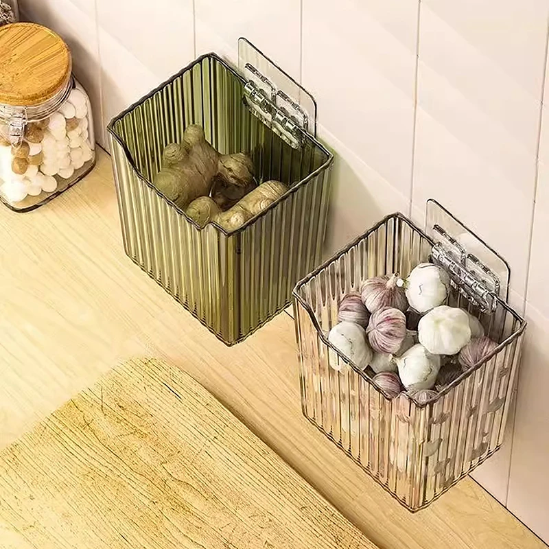 Wall-mounted Storage Box Space-saving Punch Free Plastic Corner Shower Shelf Kitchen Scallion Ginger Garlic Storage Container