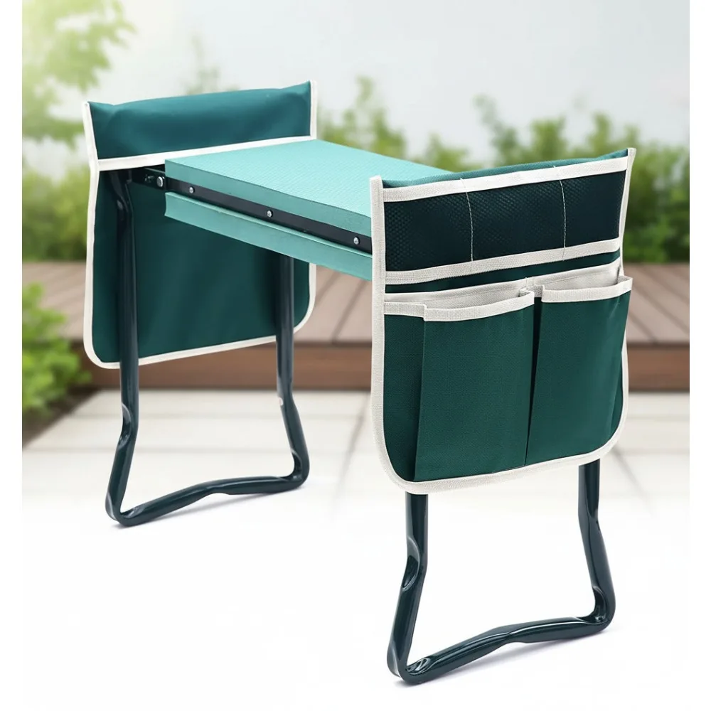 

Heavy Duty Garden Kneeler and Seat with EVA Foam Pad, Foldable Gardening Stool with Tool Pouches, Ideal Gift for Gardeners