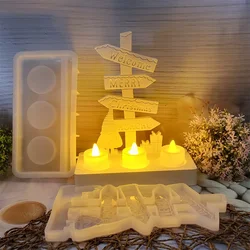 Christmas Signage English Letters “Merry Christmas” Candlestick Silicone Mold DIY Sign Santa Claus Gift Plaster Concrete Molds