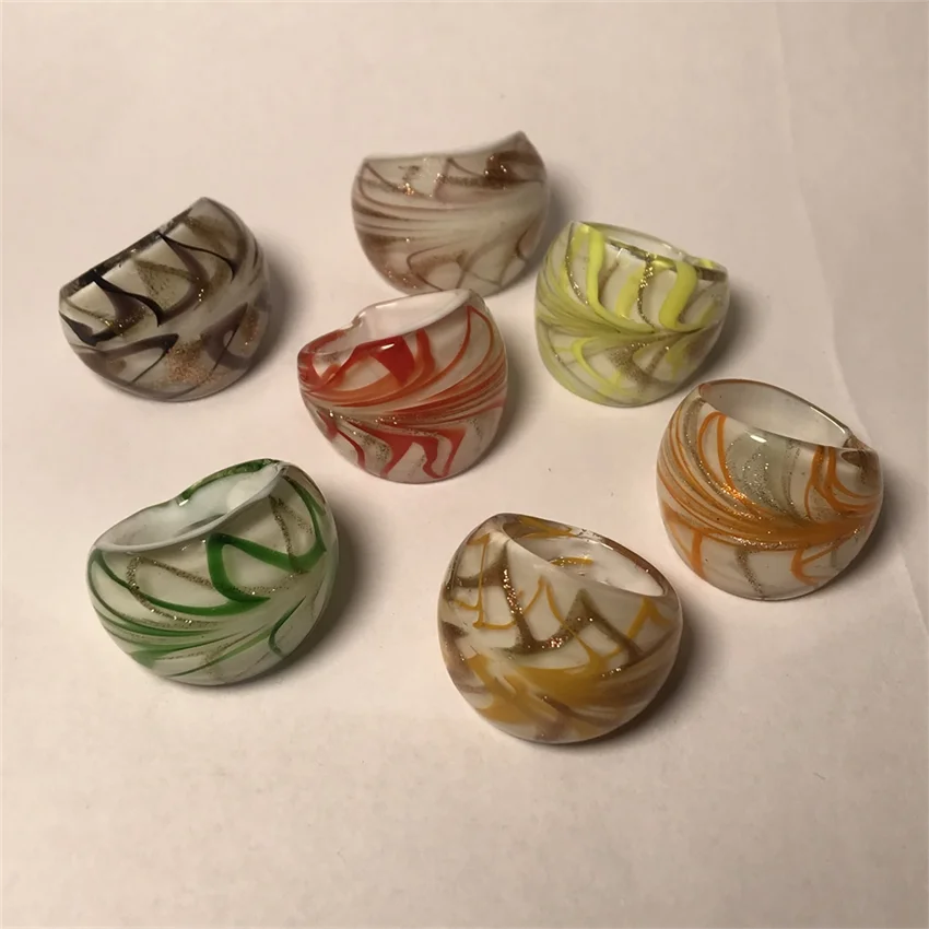 New Handmade Vintage For Women Men Murano Glass Transparent Glaze Liuli Colour Figure Lines Finger Rings Fashion Jewelry