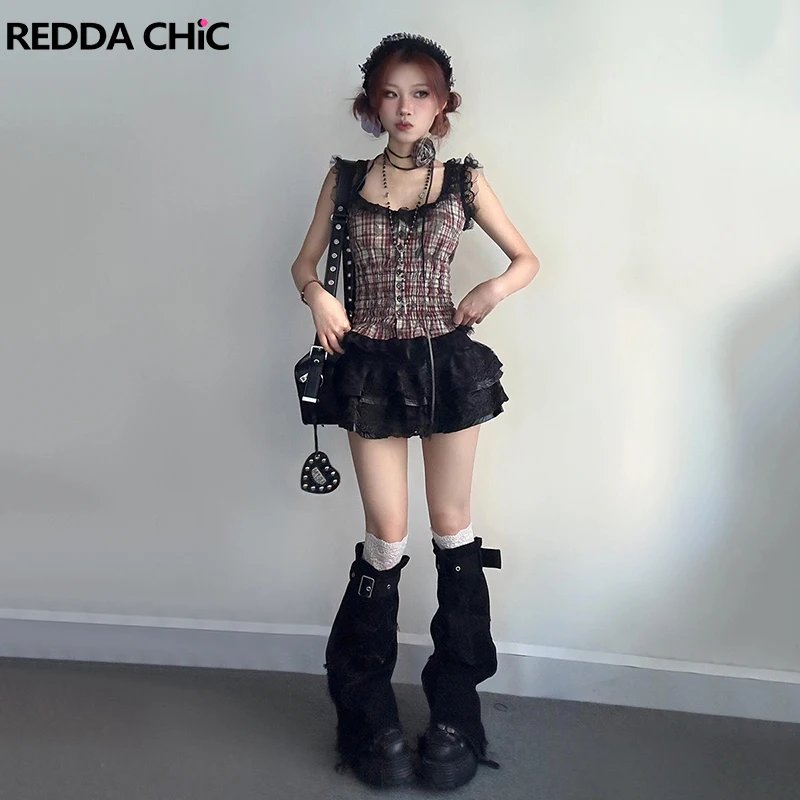 

ReddaChic Bandage Belt Denim Leg Warmer Women Solid Black Cross Patched Boots Cover Frayed Knee Long Socks Grunge Y2k Streetwear