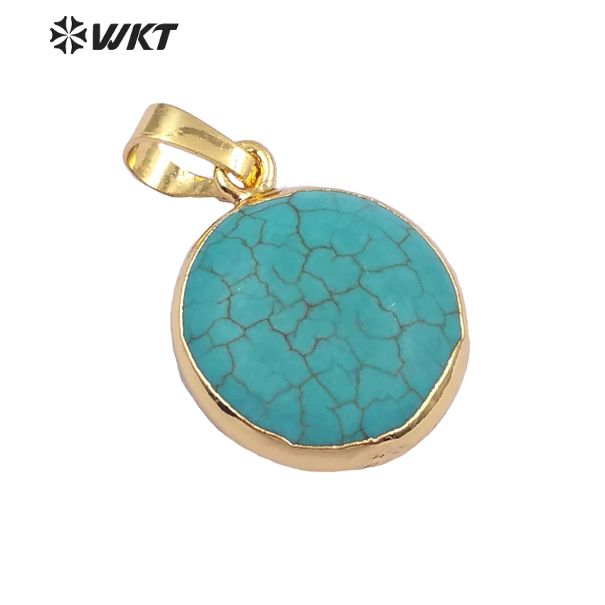 

WT-P1136 Wholesale Custom Lovely Natural Howlite Round Charms With Gold Trim Small Pendant For Fashion Jewelry Findings