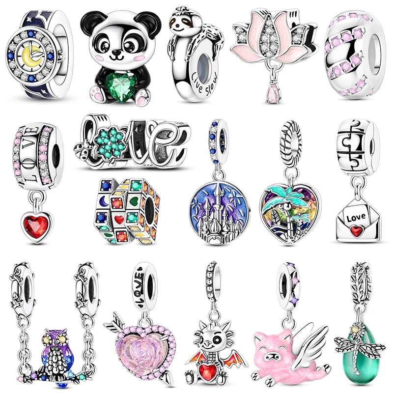Breloques et perles originales Panda, Paresseux, Hibou compatibles avec bracelets, sacs, porte-clés, boucles d'oreilles, pendentifs DIY, cadeau de bijoux pour femme