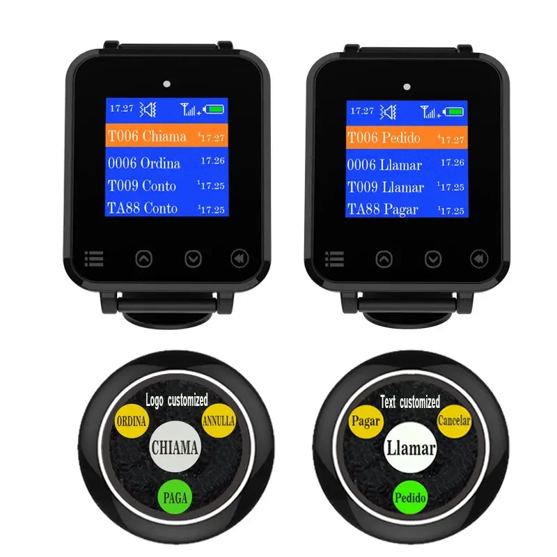 Restaurant Cafe Hotel Room Service Call System Smart Wireless Wrist Watch Pager Receiver With Call Buttons