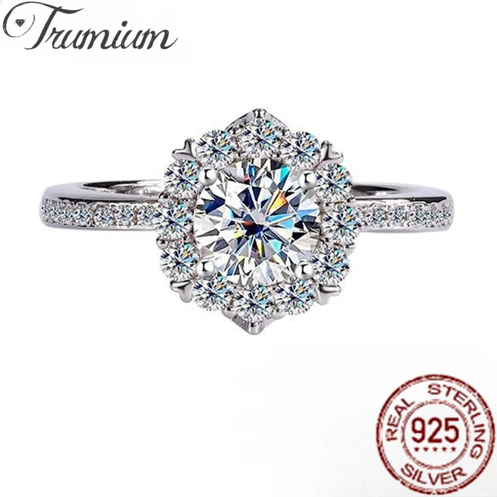 

Trumium D Color VVS 1CT Moissanite Rings for Women Luxury Flower Shape Bridal Female Engagement Wedding Fine Jewerly