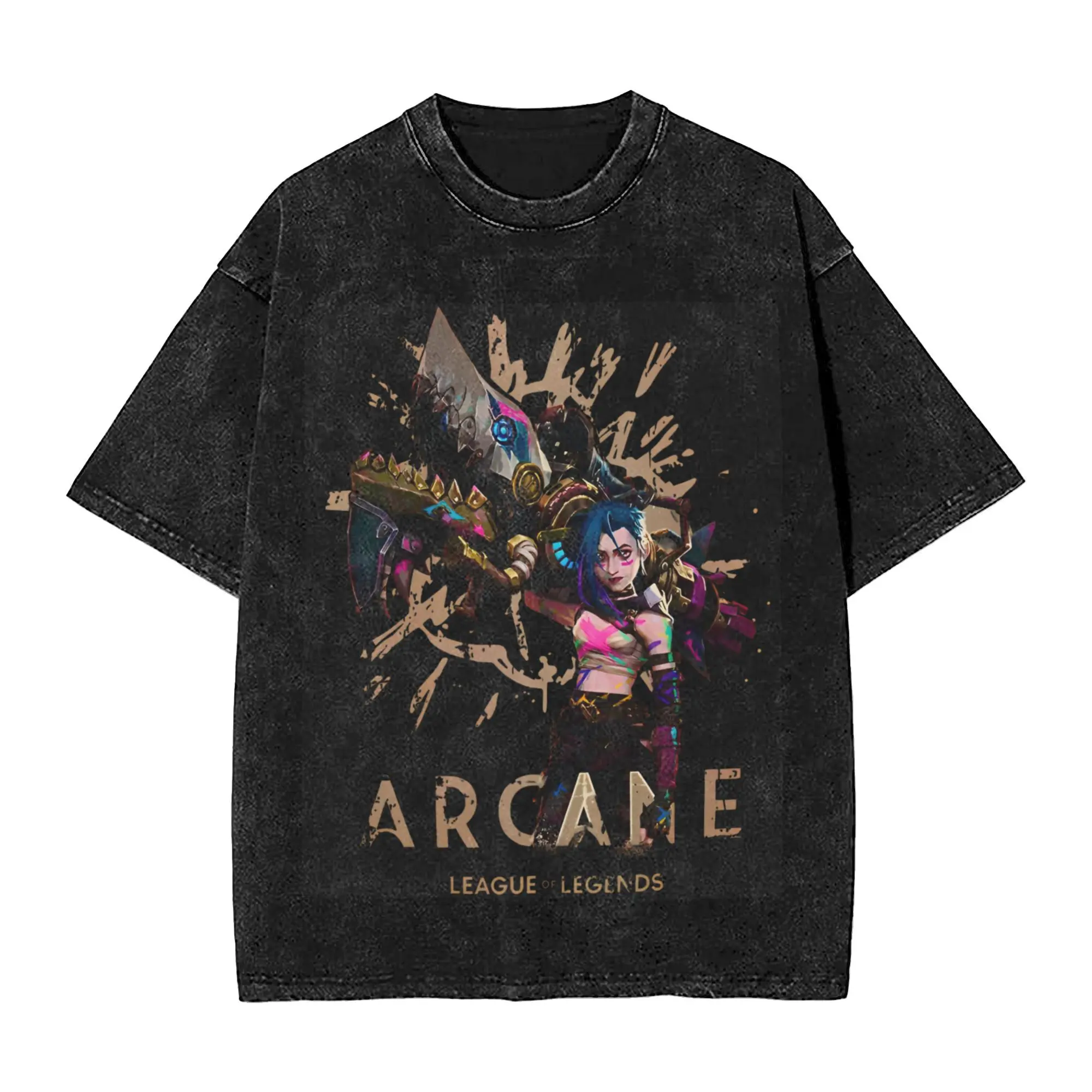 Fashion Women Men Arcane Anime Jinx Cool Tee Shirt Cotton Washed  T Shirts Tops