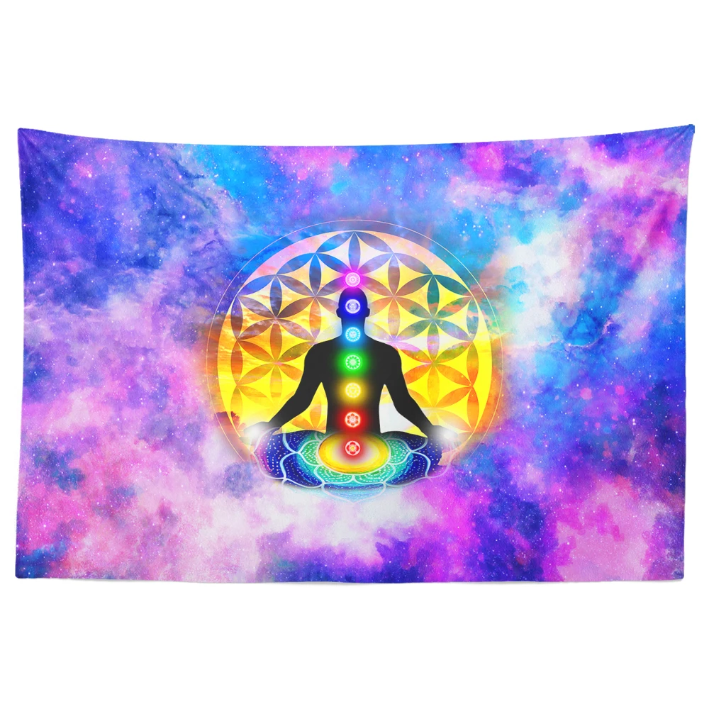 Grote yoga meditatie tapijt Galaxy bloem van het leven muur opknoping zeven chakra energie muur decor spirituele heidense altaar doek nieuw