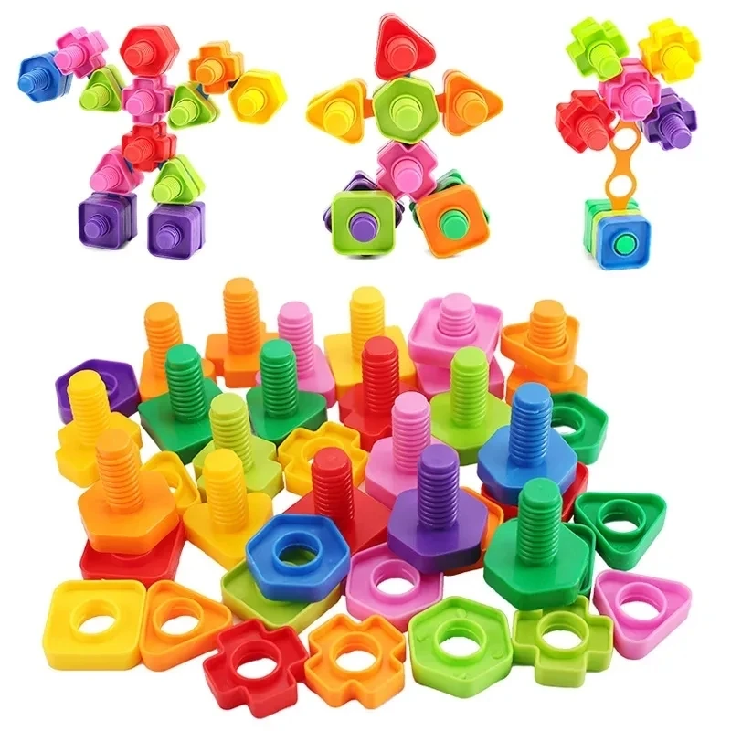 Juego de bloques de construcción Montessori para niños, juguetes educativos de clasificación, tuercas y pernos, formas, colores a juego, regalo divertido, 29 piezas